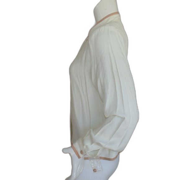 BEDFORD FAIR Shirt-jacket, L, Off-white/Camel trim, Buttons, Long sleeve - Picture 8 of 12